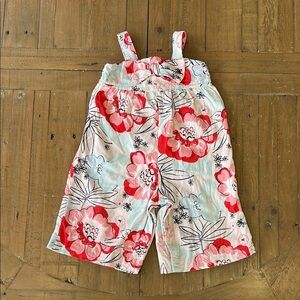 Janie and jack floral sketch wide leg bow front romper jumpsuit